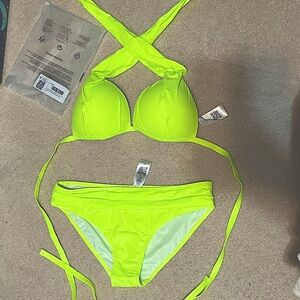 Neon yellow halter bikini
